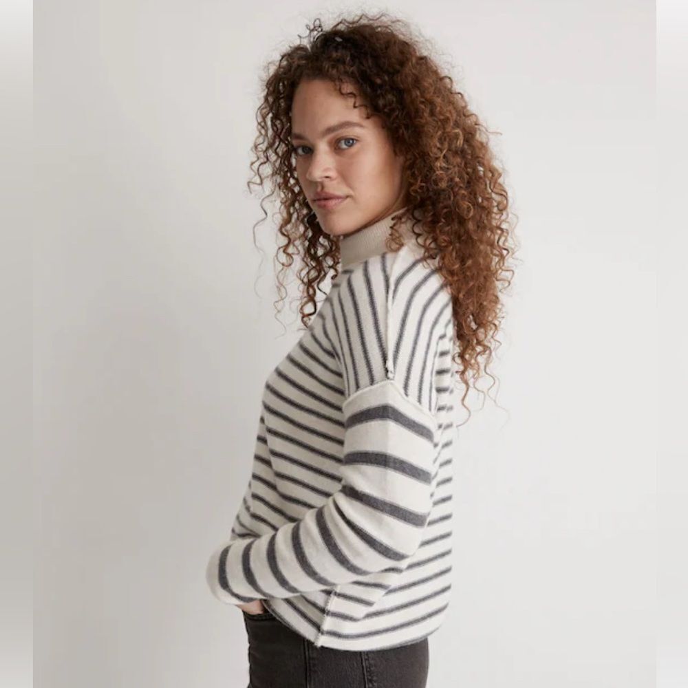 Madewell Turtleneck Sweater in Gray and White Stripes